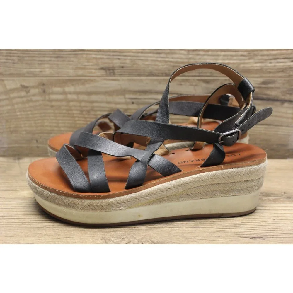 Lucky‎ Brand women's Jasmei strappy leather espadrille wedge sandals 7.5M